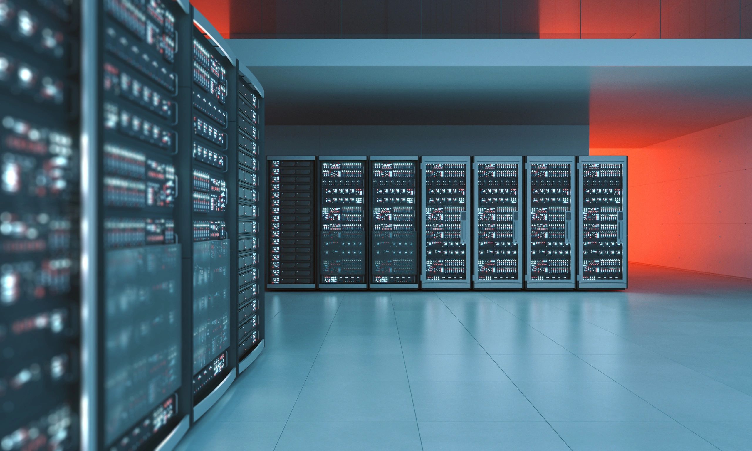 Modern data center servers representing web hosting